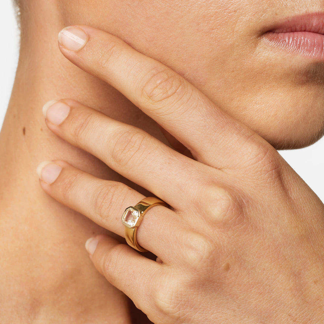 White Topaz Square Bezel Cigar Band in Gold
