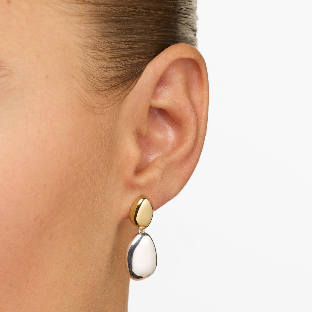 Sculpted Mixed Metal Dome Stud Earrings in Silver and Gold