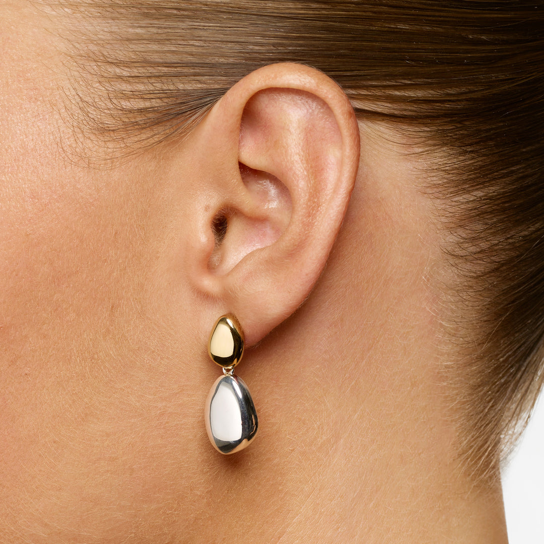Sculpted Mixed Metal Dome Stud Earrings in Silver and Gold
