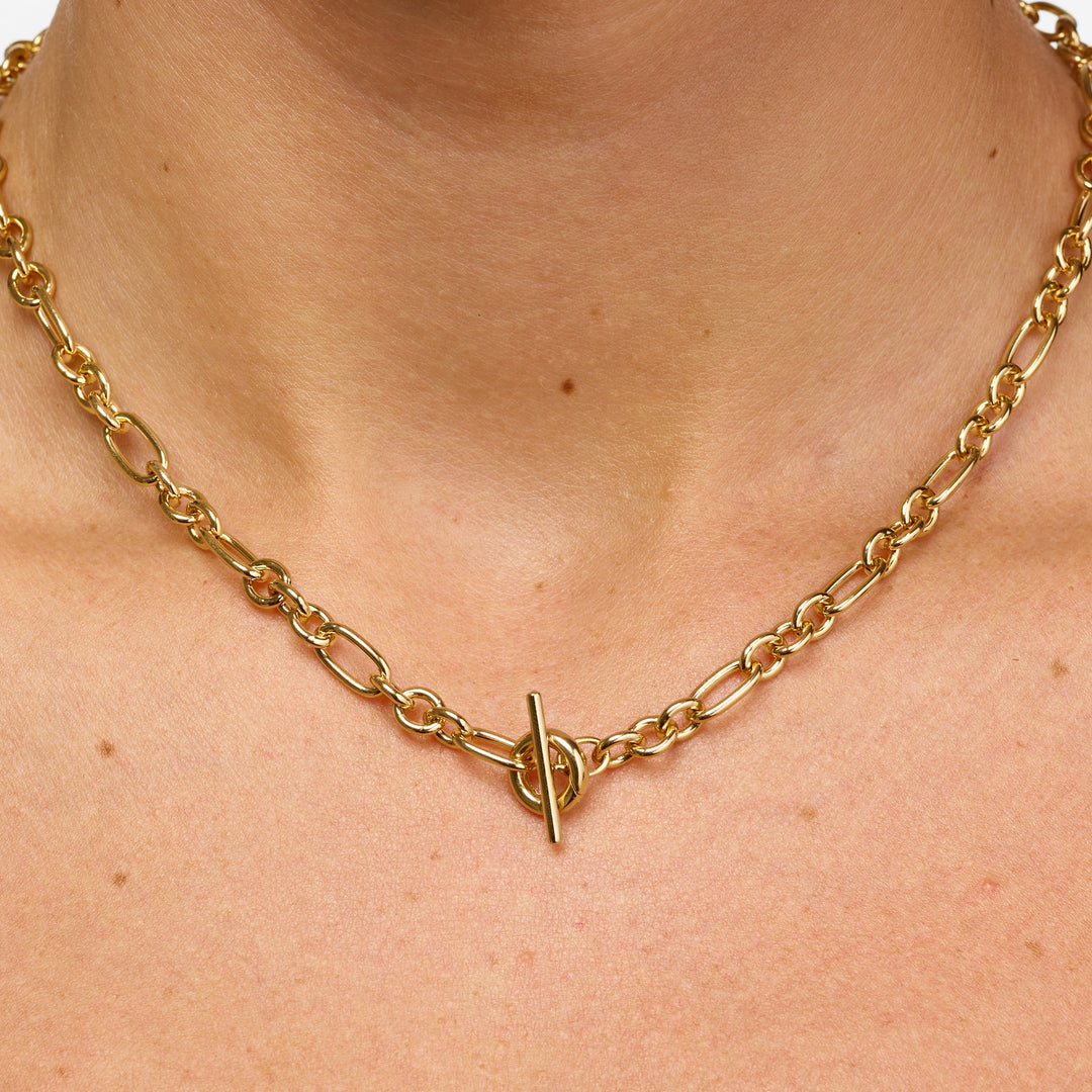 Alternating Rolo Paperclip Chain Necklace in Gold