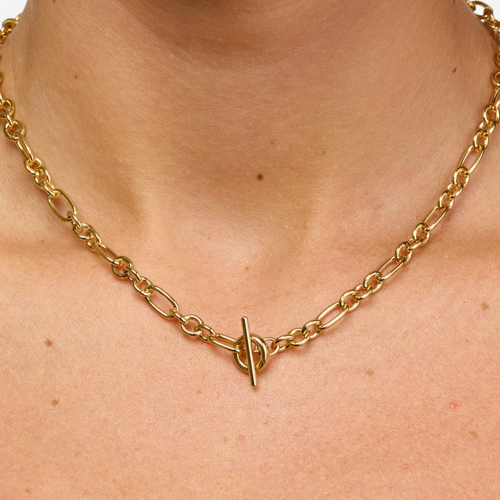 Alternating Rolo Paperclip Chain Necklace in Gold