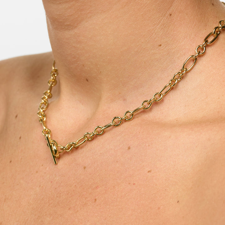 Alternating Rolo Paperclip Chain Necklace in Gold