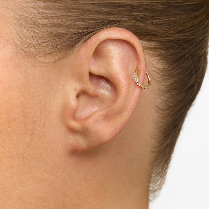 Diamond Trio Huggie Hoops in 10k Gold