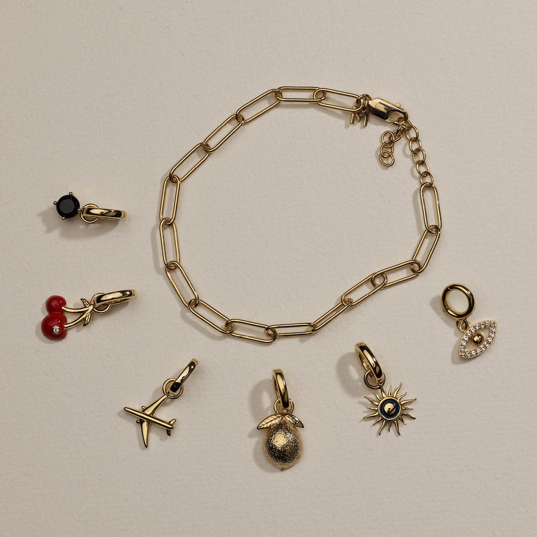 Charm Paperclip Chain Bracelet in Gold