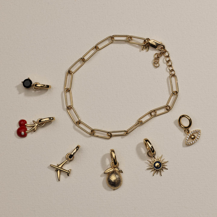 Charm Paperclip Chain Bracelet in Gold