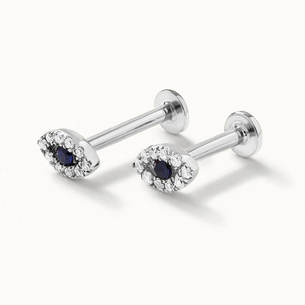 Diamond Evil Eye Helix Single Stud Earring in Silver