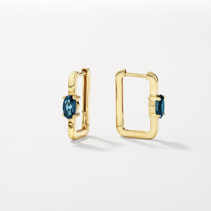 Blue Topaz Paperclip Hoop Earrings in Gold