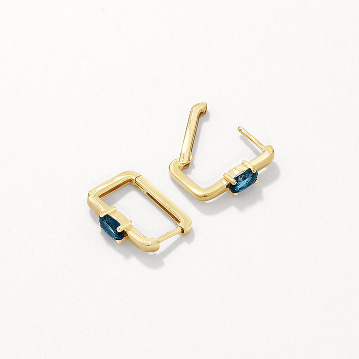 Blue Topaz Paperclip Hoop Earrings in Gold