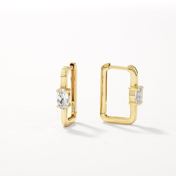 White Topaz Paperclip Hoop Earrings in Gold