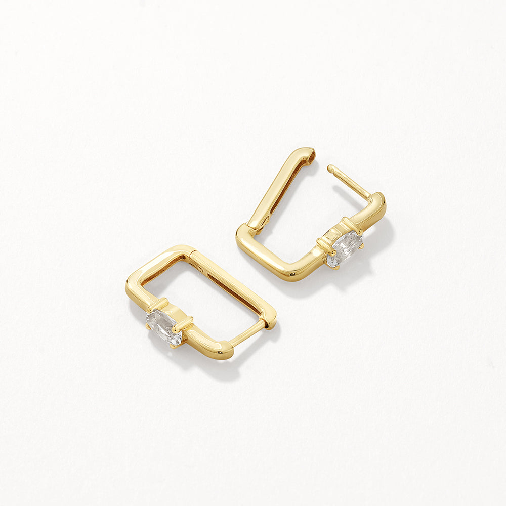 White Topaz Paperclip Hoop Earrings in Gold