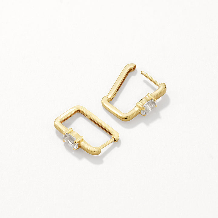 White Topaz Paperclip Hoop Earrings in Gold