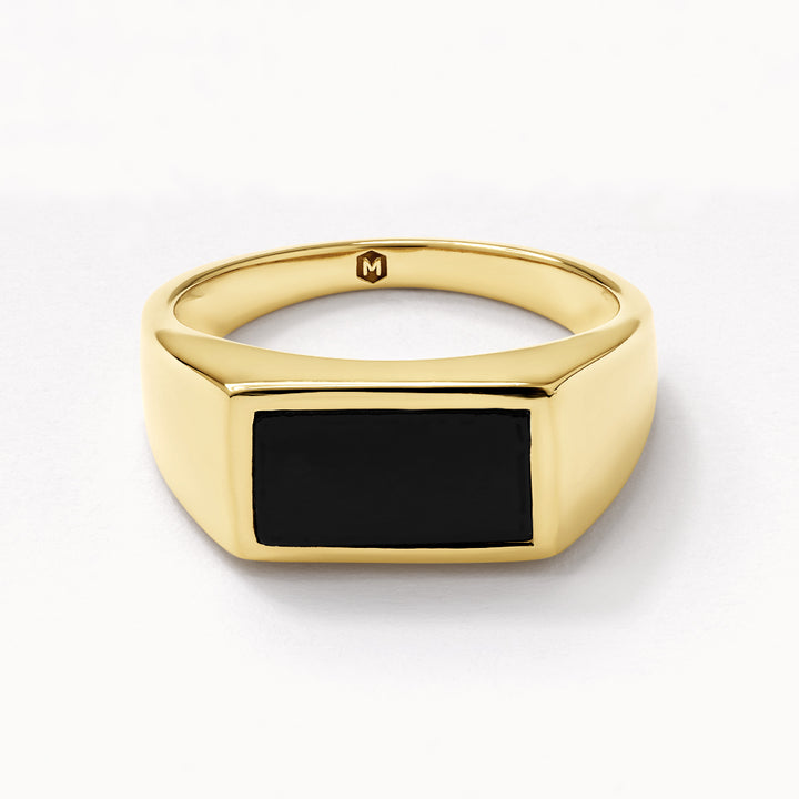 Rectangle Black Onyx Unisex Pinky Ring in Gold