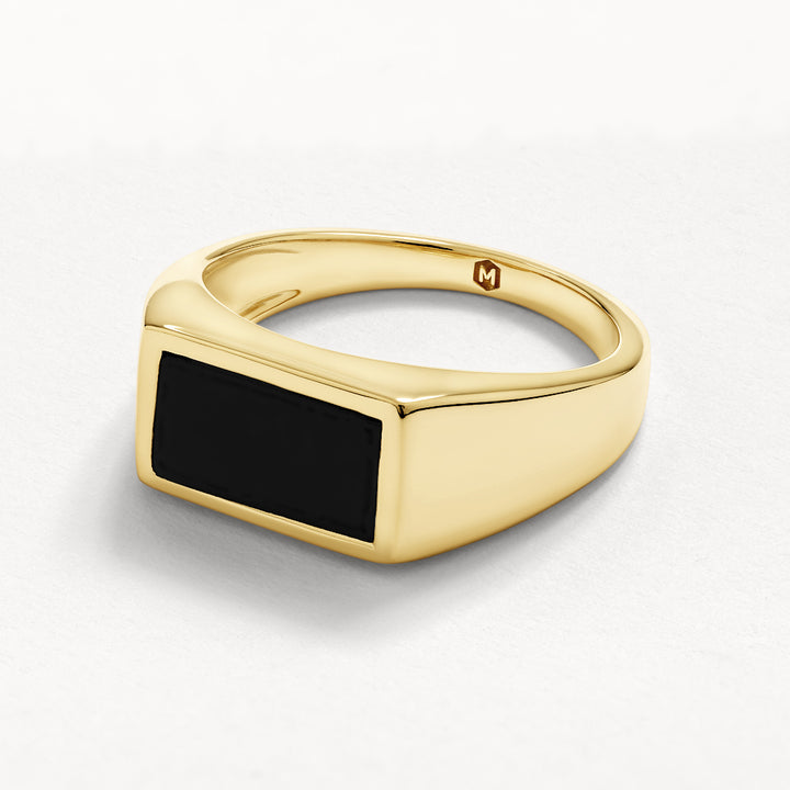 Rectangle Black Onyx Unisex Pinky Ring in Gold