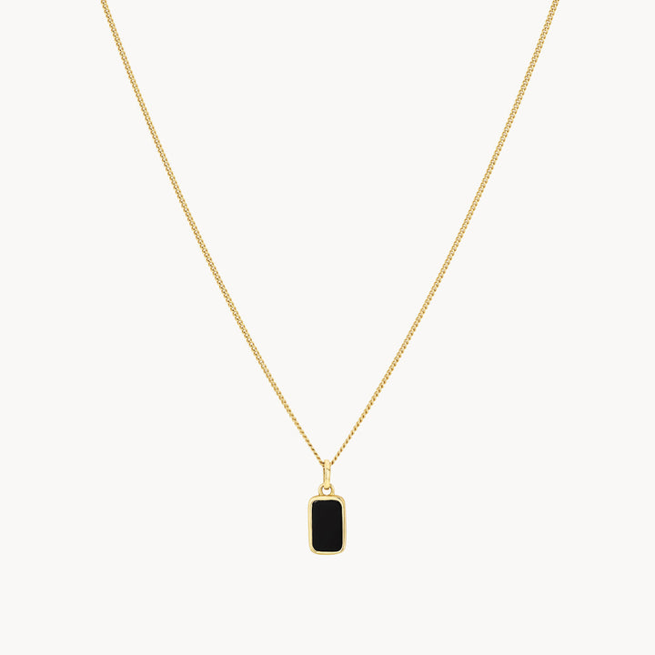 Micro Black Onyx Unisex Pendant Necklace in Gold