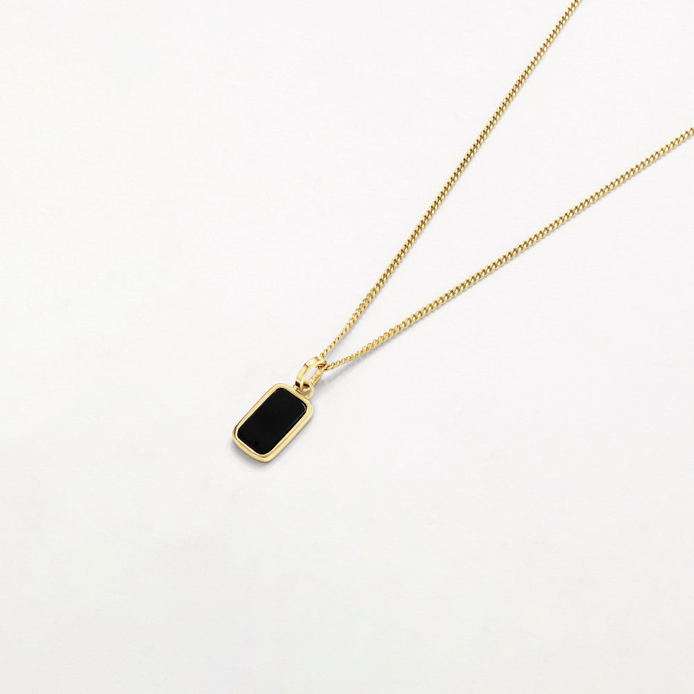 Micro Black Onyx Unisex Pendant Necklace in Gold