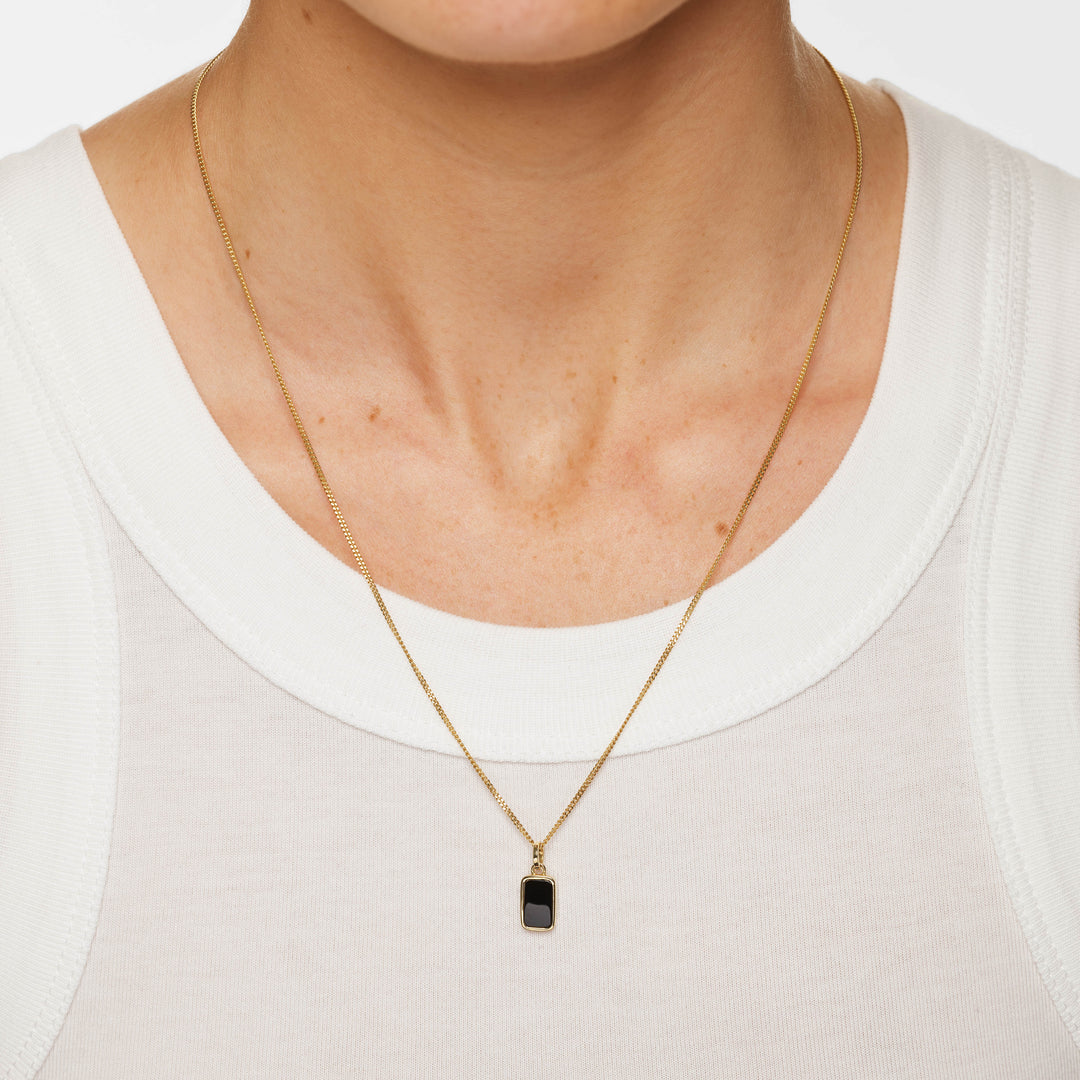 Micro Black Onyx Unisex Pendant Necklace in Gold