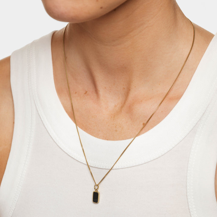 Micro Black Onyx Unisex Pendant Necklace in Gold