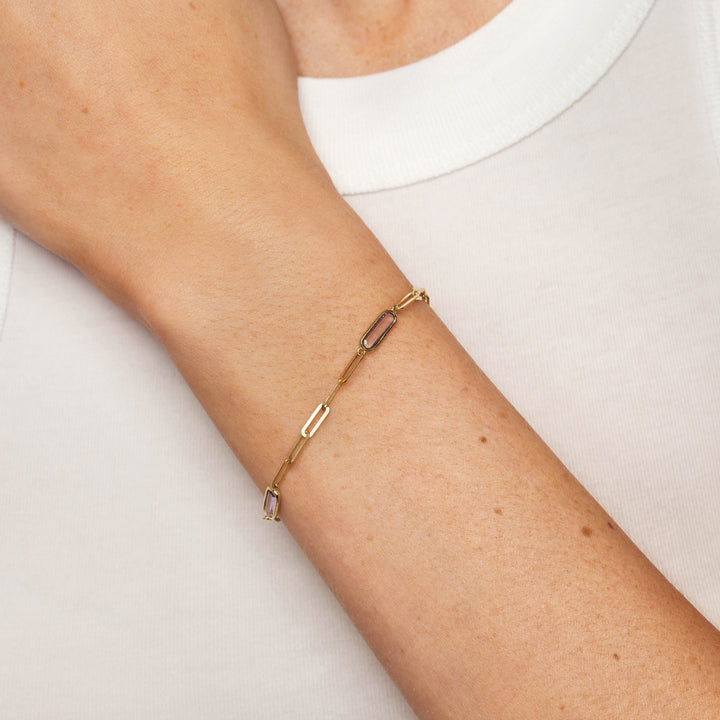 Amethyst Oval Paperclip Chain Bracelet in 10k Gold
