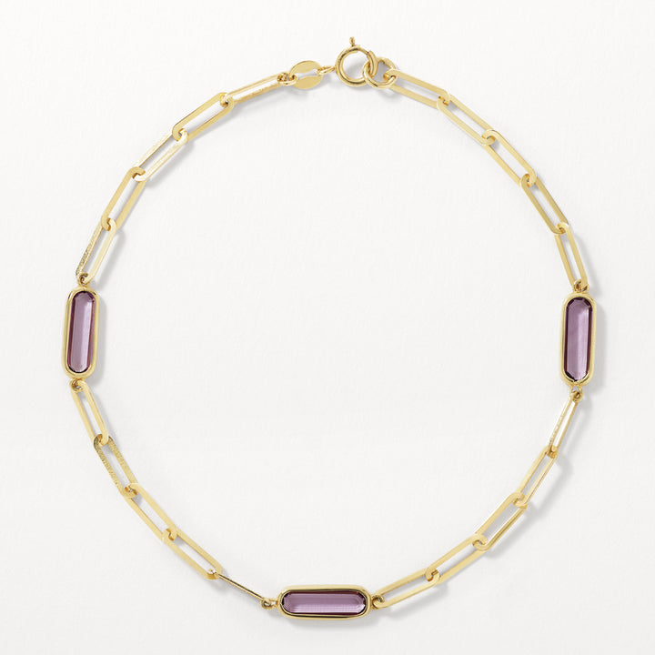 Amethyst Oval Paperclip Chain Bracelet in 10k Gold