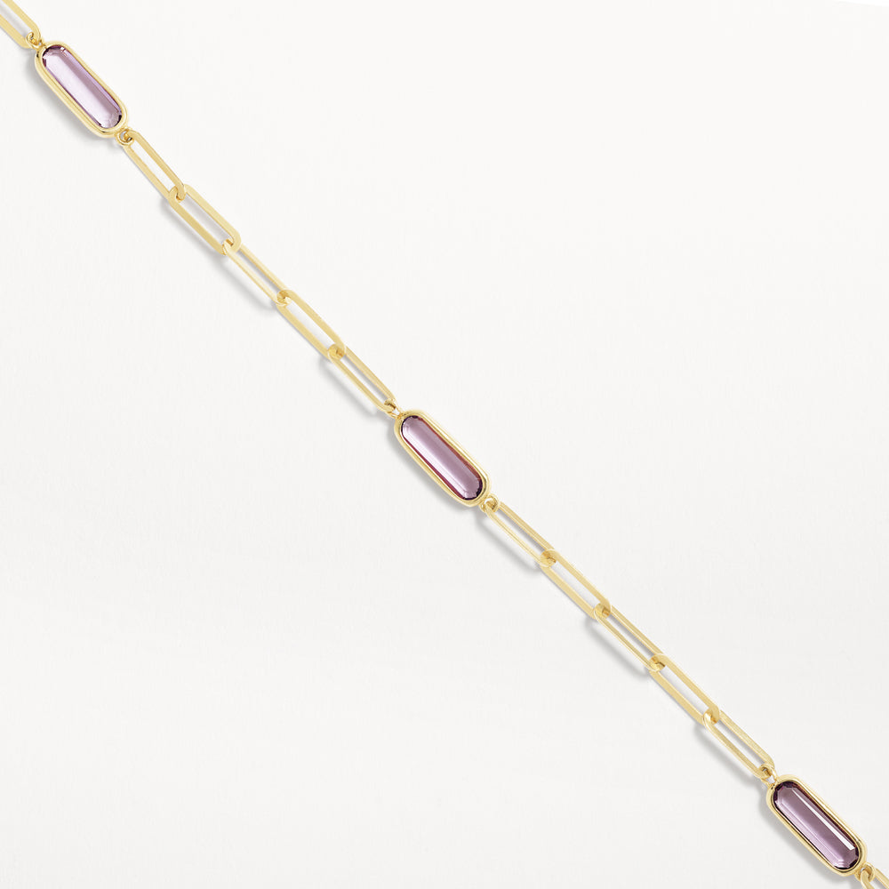 Amethyst Oval Paperclip Chain Bracelet in 10k Gold