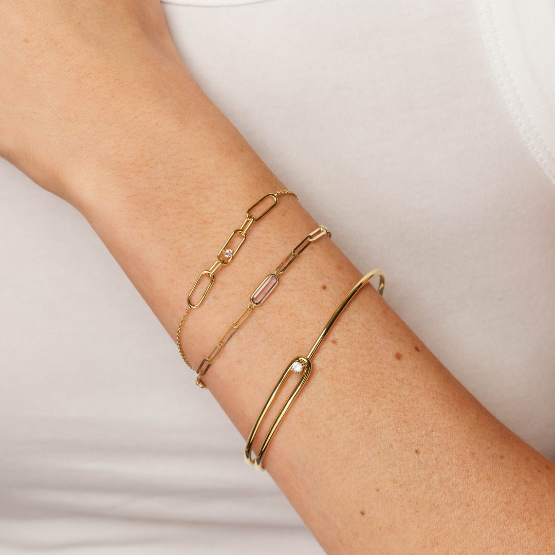 Amethyst Oval Paperclip Chain Bracelet in 10k Gold