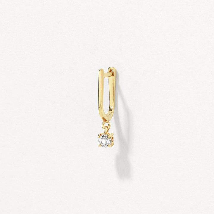 White Topaz U Hoop Drop Charm Huggies in Gold