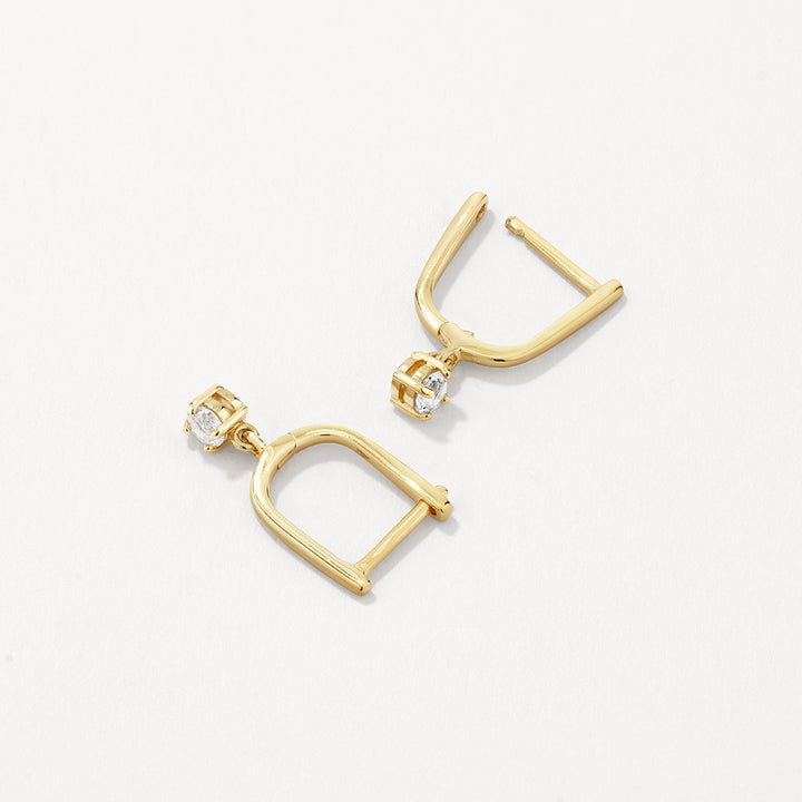 White Topaz U Hoop Drop Charm Huggies in Gold