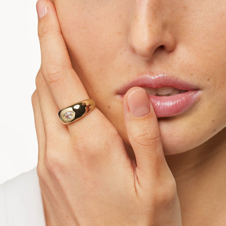 White Topaz Marquise Curve Pinky Ring in Gold