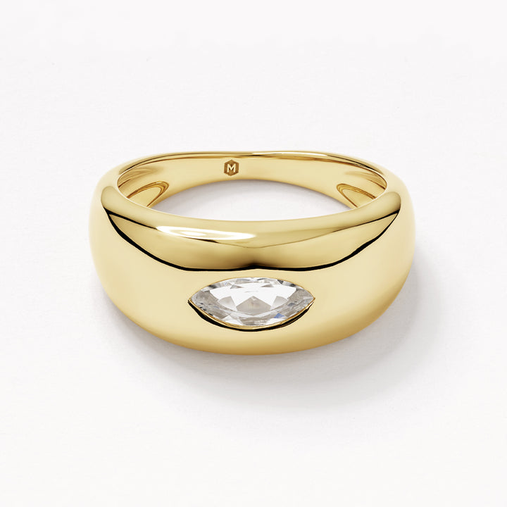 White Topaz Marquise Curve Pinky Ring in Gold