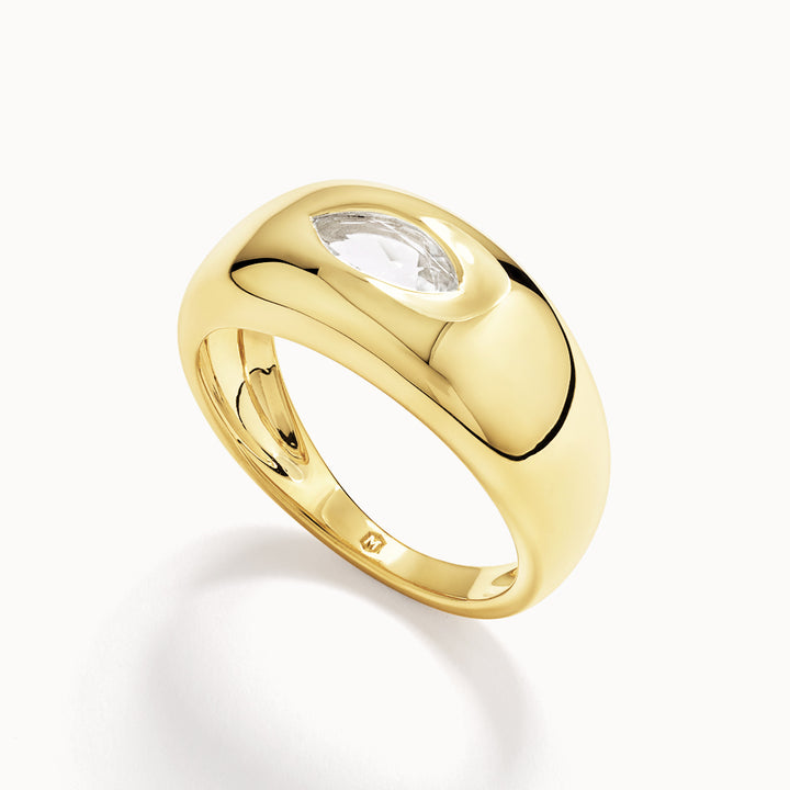 White Topaz Marquise Curve Pinky Ring in Gold