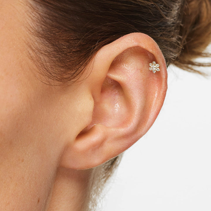 Laboratory-Grown Diamond Flower Helix Single Stud in 10k Gold