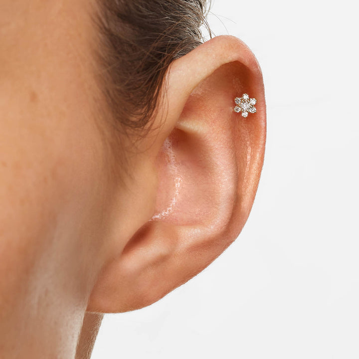 Laboratory-Grown Diamond Flower Helix Single Stud in 10k Gold