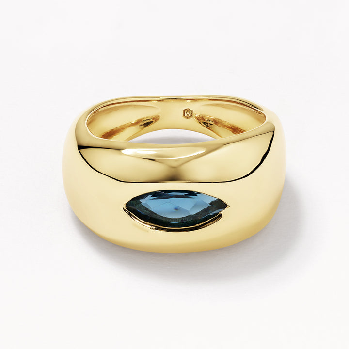 Blue Topaz Marquise Curve Pinky Ring in Gold