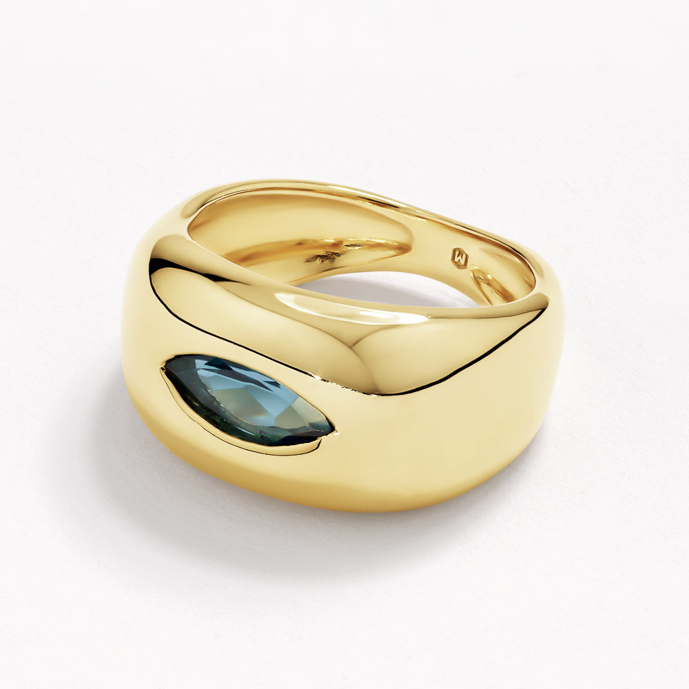 Blue Topaz Marquise Curve Pinky Ring in Gold