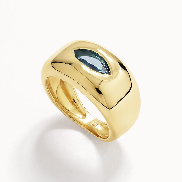 Blue Topaz Marquise Curve Pinky Ring in Gold