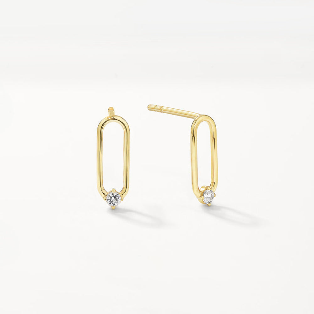 White Topaz Paperclip Link Studs in Gold