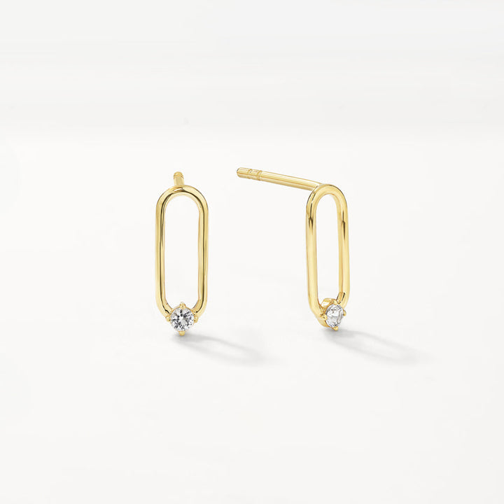 White Topaz Paperclip Link Studs in Gold