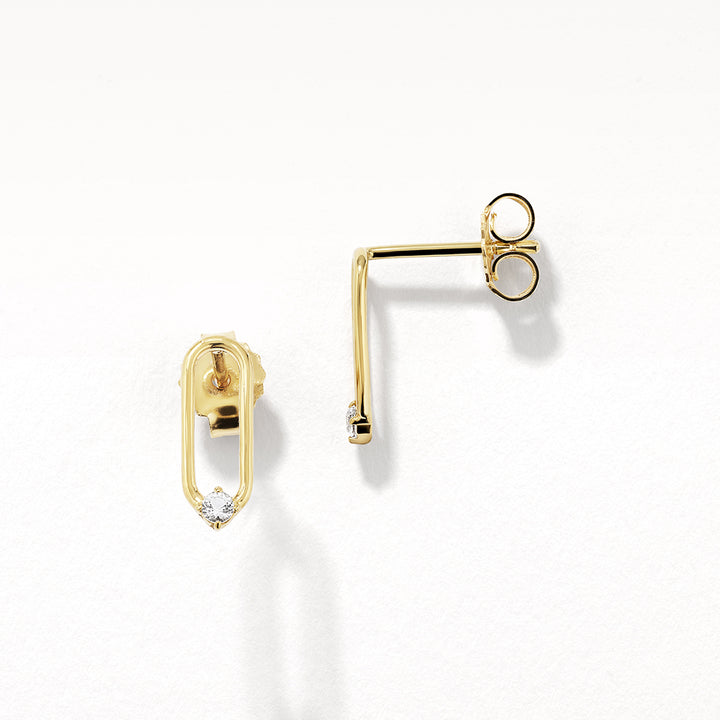 White Topaz Paperclip Link Studs in Gold