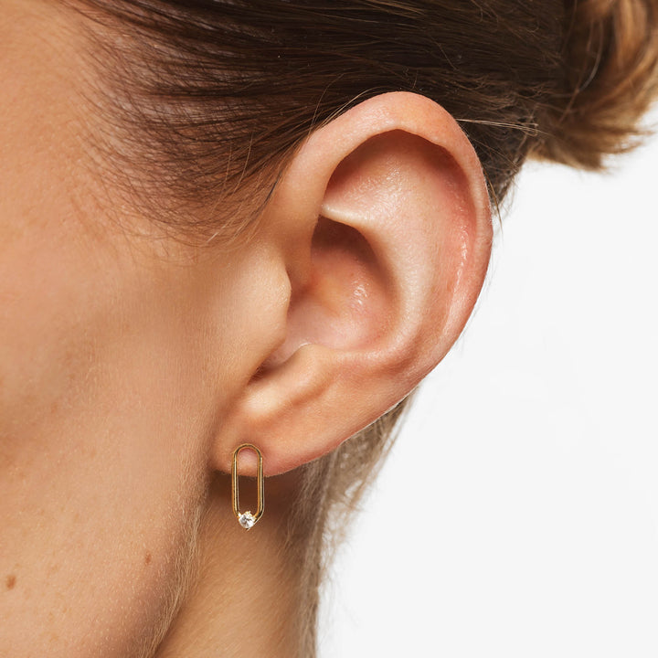 White Topaz Paperclip Link Studs in Gold