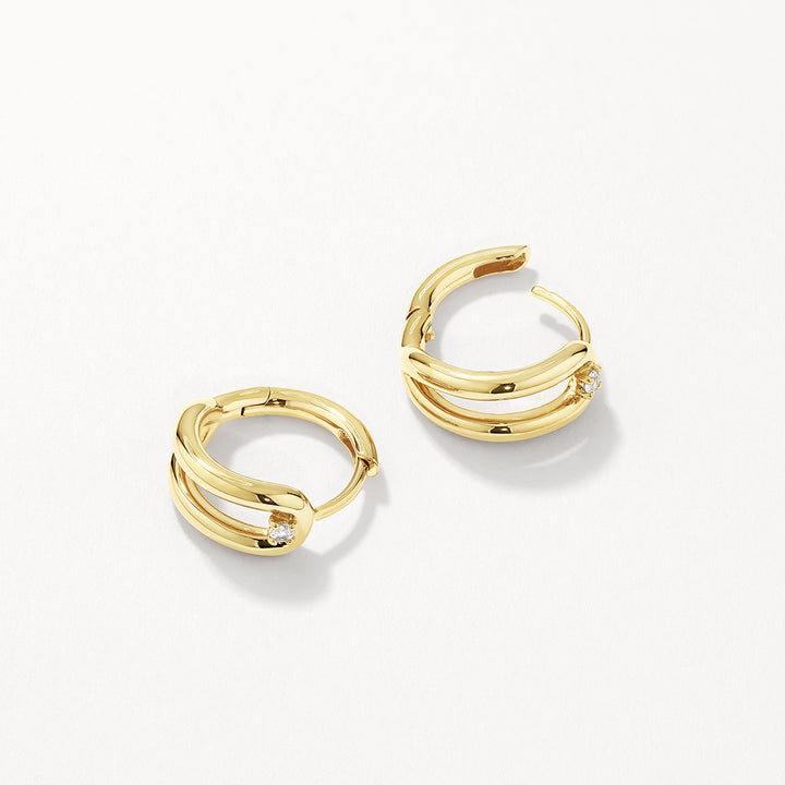 White Topaz Link Loop Hoop Earrings in Gold