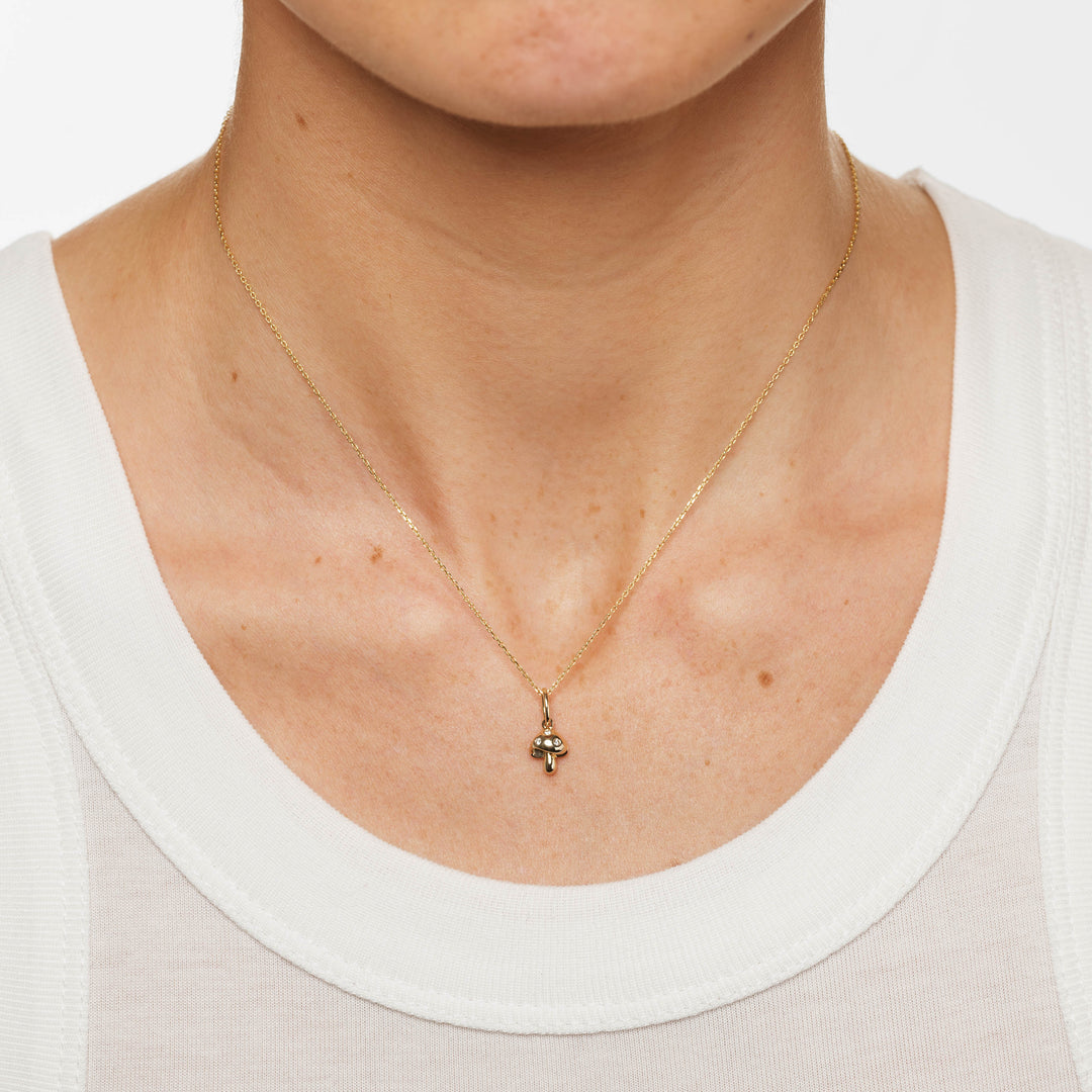 Spotted Mushroom Pendant Necklace in 10k Gold