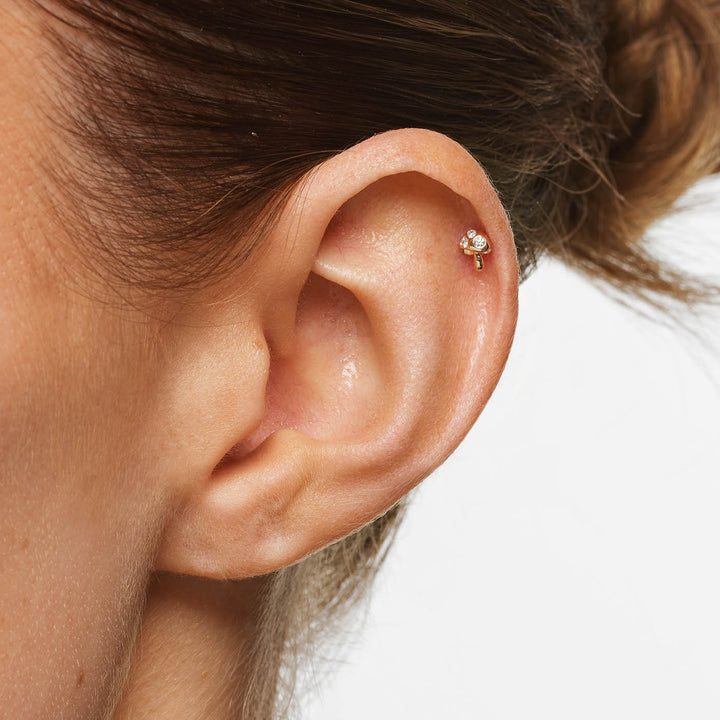 Spotted Mushroom Helix Single Stud in 10k Gold