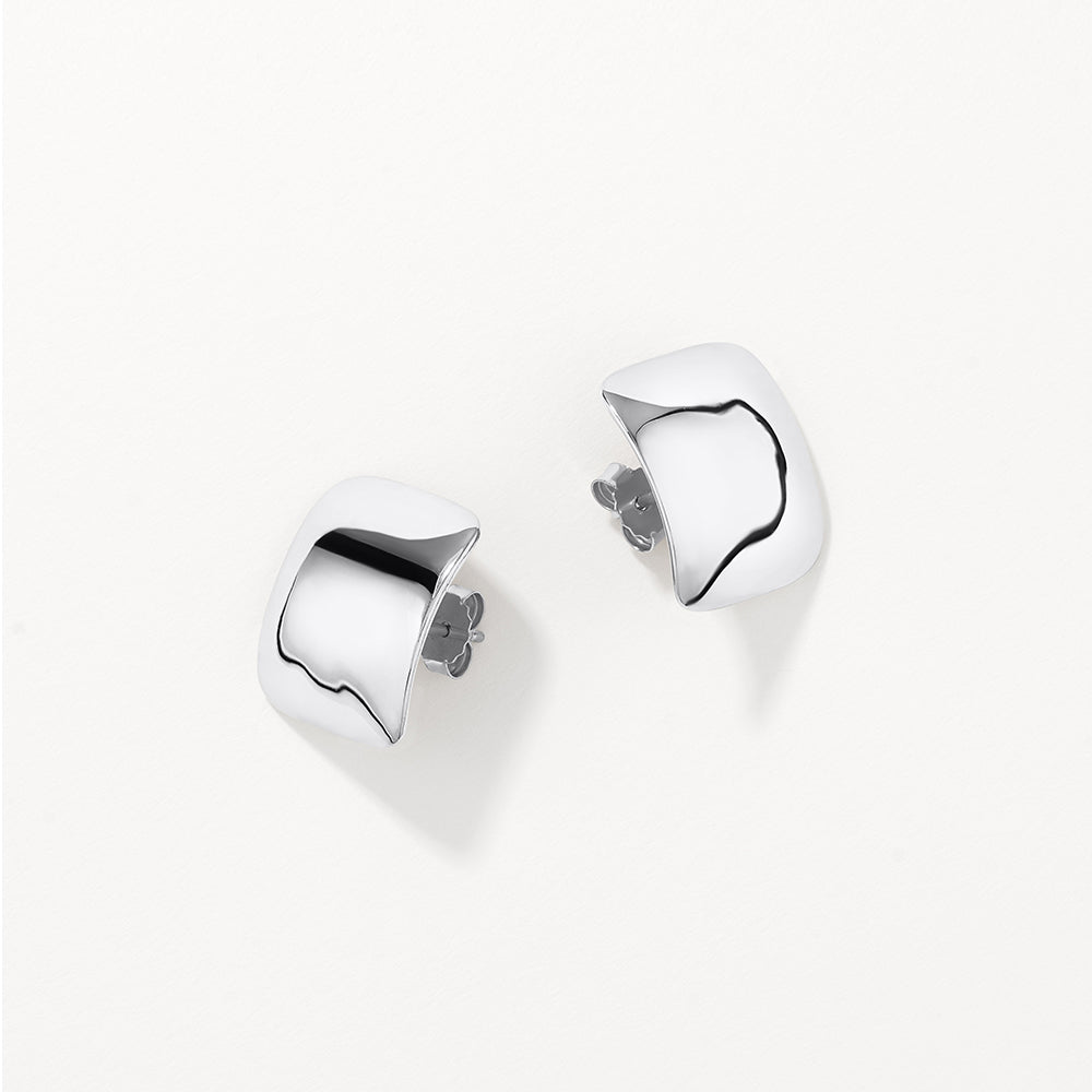 Square Dome Stud Earrings in Silver