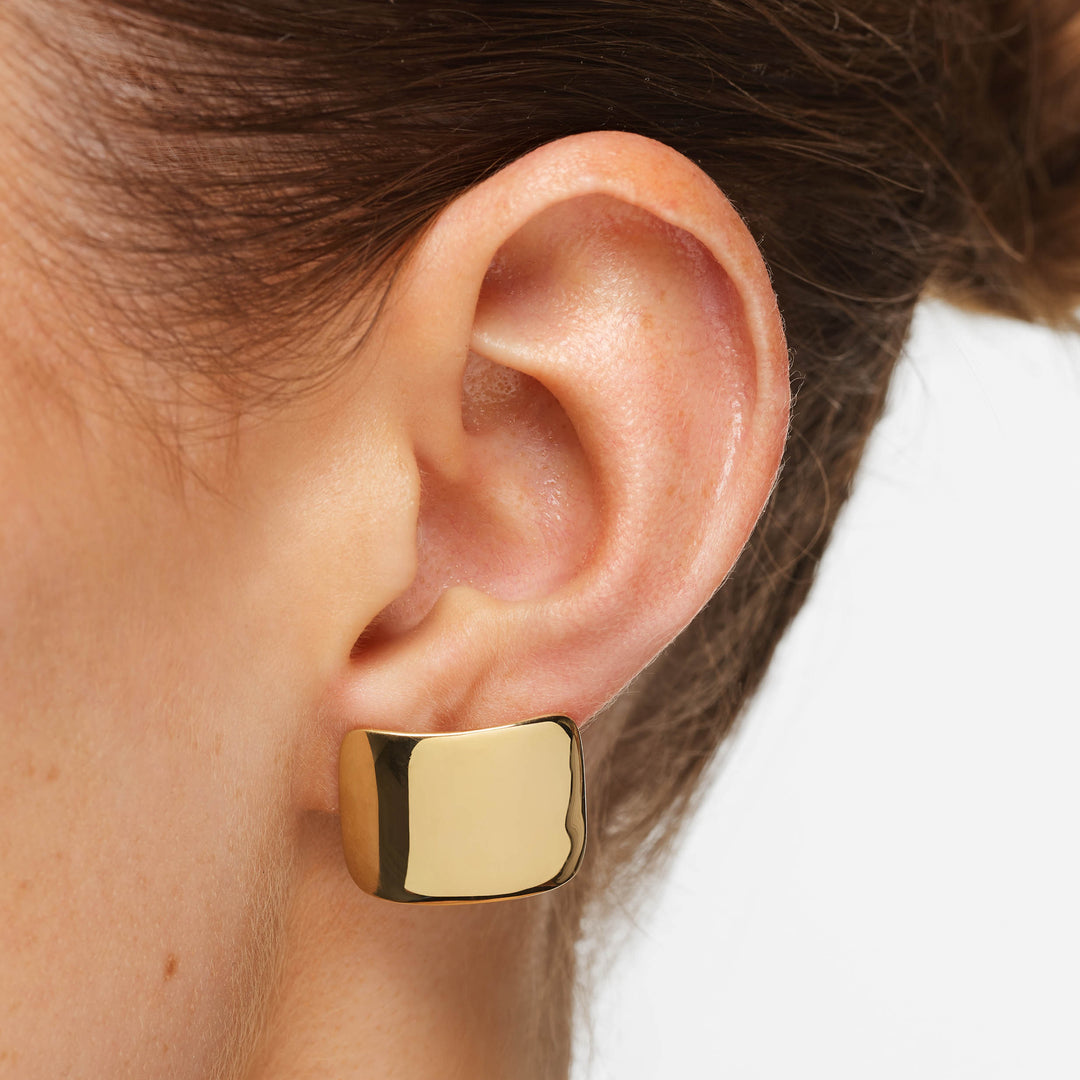 Square Dome Stud Earrings in Gold