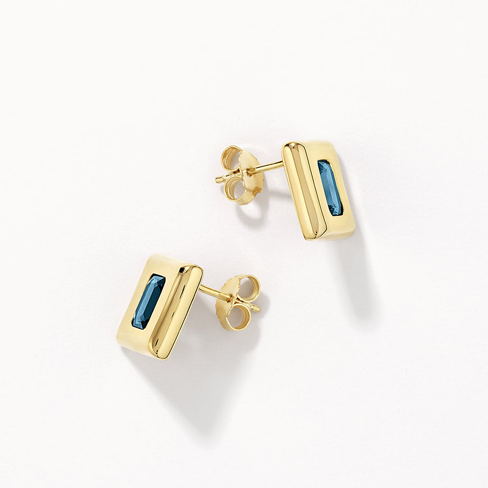 Blue Topaz Square Statement Earrings in Gold