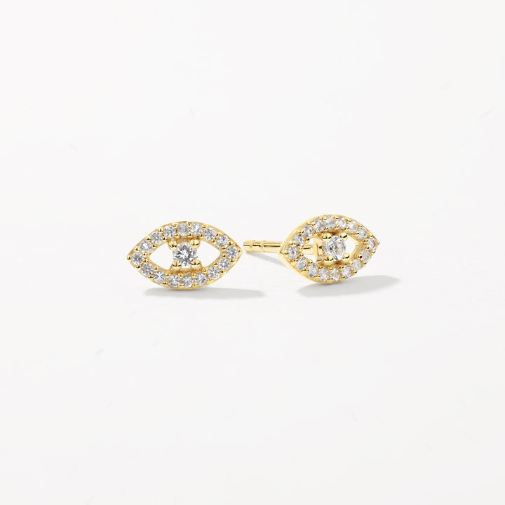 White Topaz Evil Eye Stud Earrings in Gold