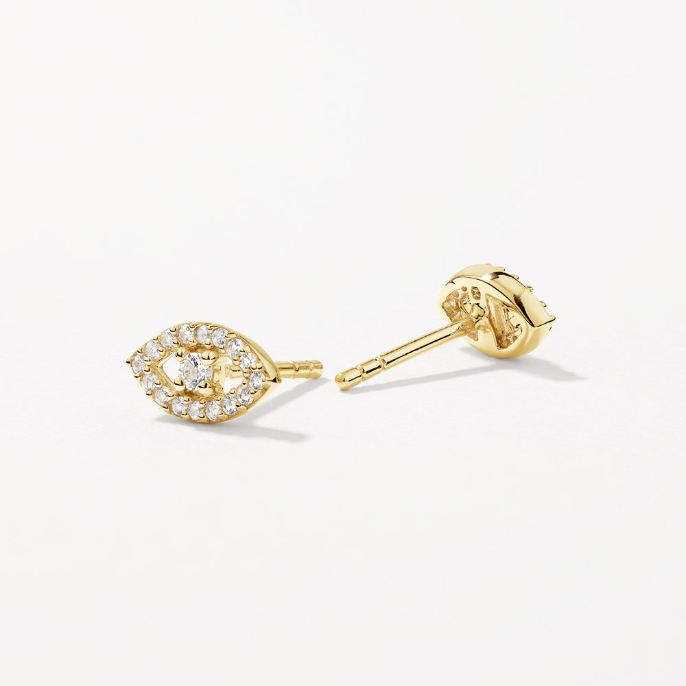 White Topaz Evil Eye Stud Earrings in Gold
