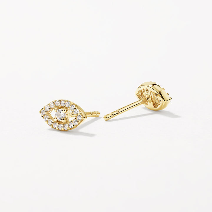 White Topaz Evil Eye Stud Earrings in Gold