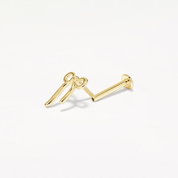 Ribbon Bow Helix Single Stud Earring in 10k Gold