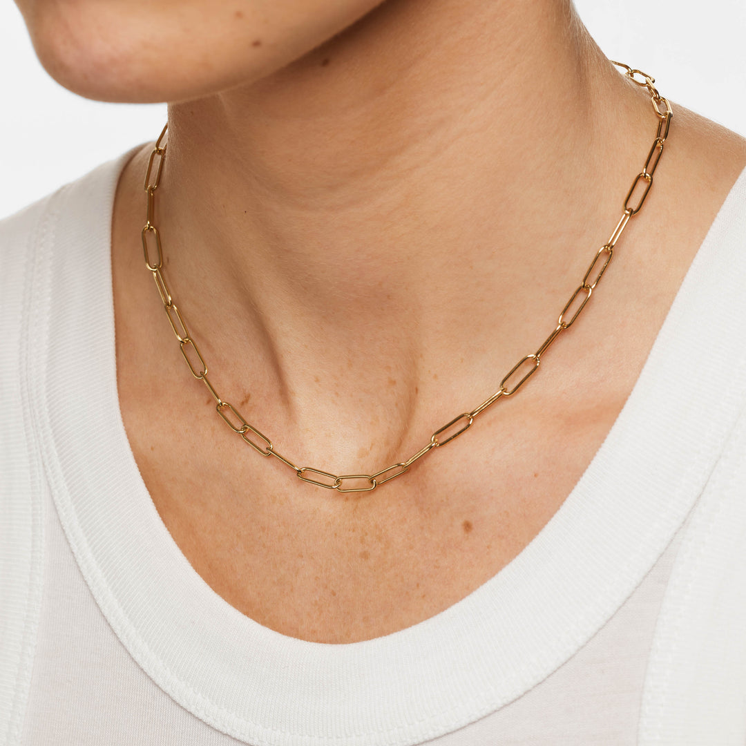 Charm Paperclip Chain Necklace in Gold